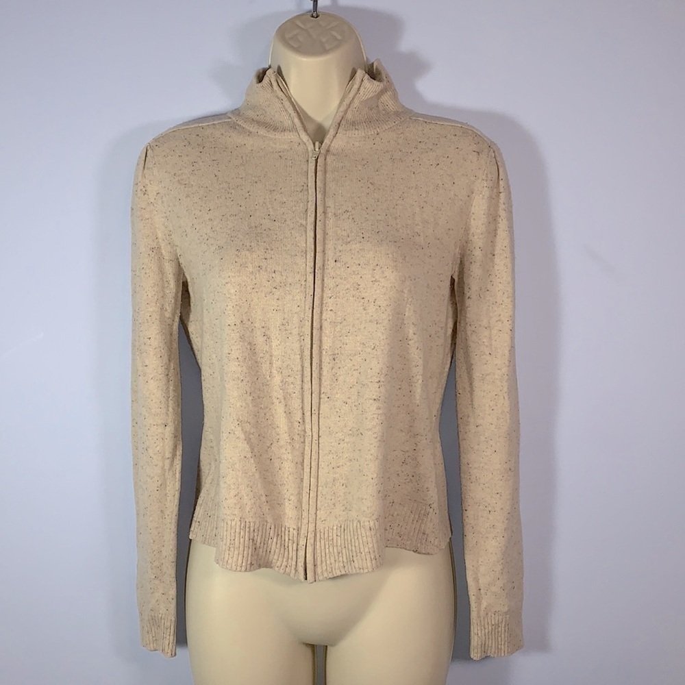 Delia’s true vintage 90’s full zip sweater puff  sleeve sz large oatmeal speckle